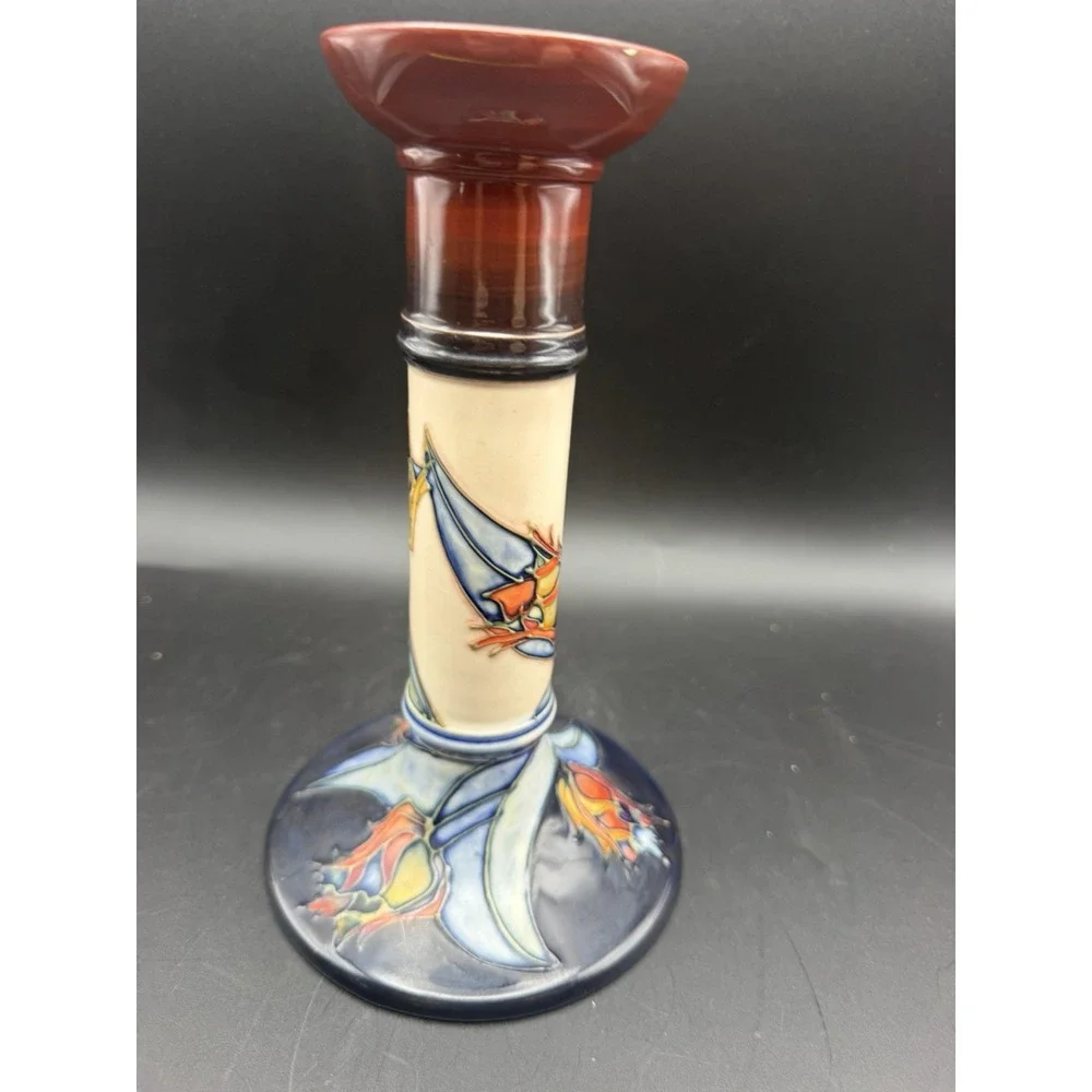 Vintage 1994 Moorcroft Sally Tuffin Red Tulip Candlestick 8 Inch England